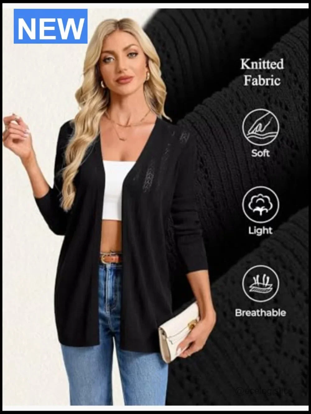 Long Sleeve Open Front Crochet Cardigan Lightweight Spring Vacation